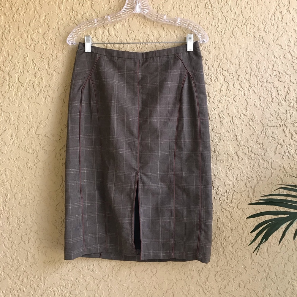 KAS Designs Front Slit Plaid Pencil Skirt NWT